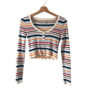 AE Colorful Striped Ribbed Long Sleeve Crop Top